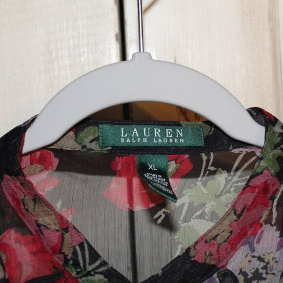 Lauren Ralph Lauren long sleeve sheer black floral blouse with ruffle details XL - Picture 3 of 9